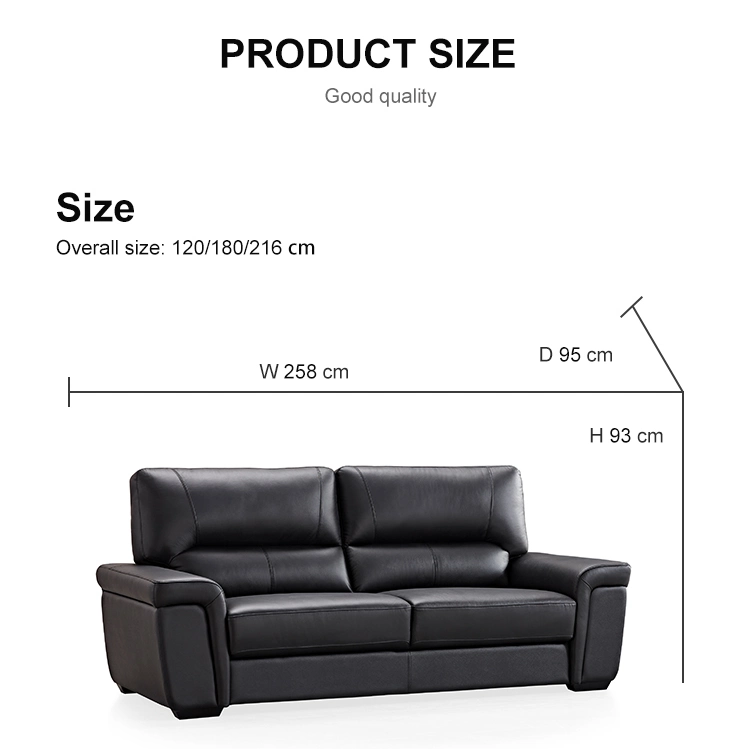 New Home Black Wooden Genuine Grain Leather Sofa for Living Room Furniture Set