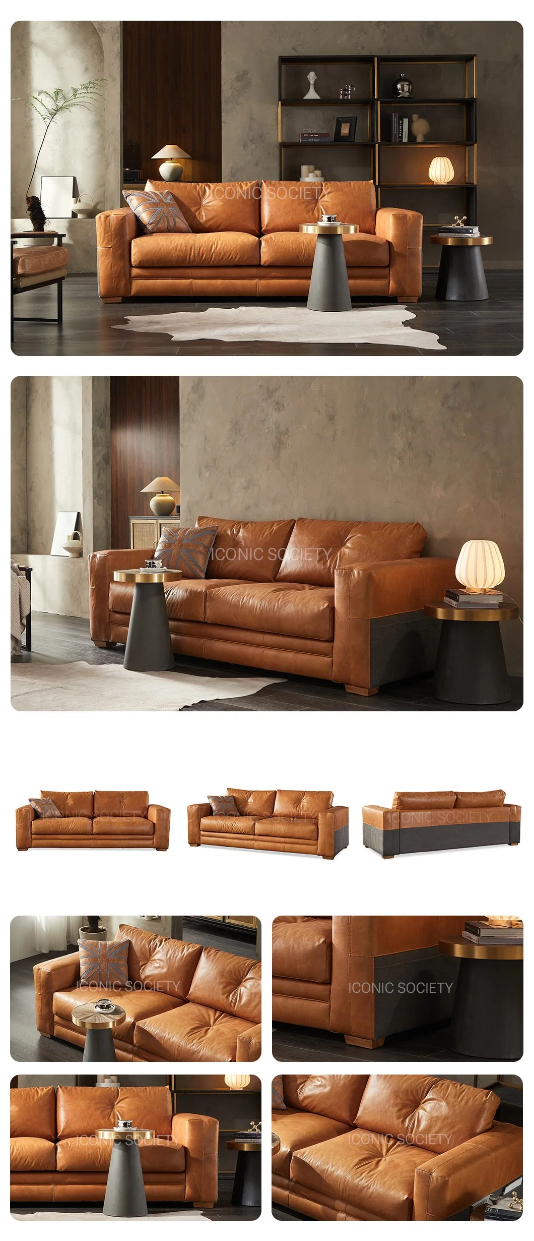 Modern Hotel Sofa Set Living Room Furniture Office Home Leisure Couch Sofa Canvas Fabric and Genuine Leather Sofa