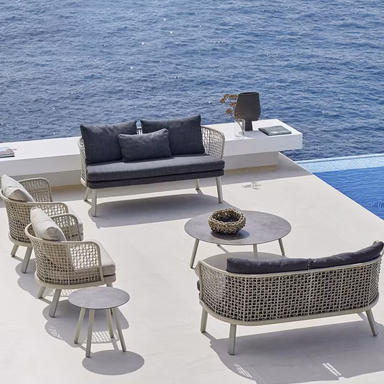Nordischer Stil, modernes Zuhause, Outdoor-Wohnzimmermöbel-Set, Aluminium-Seil-Sofa
