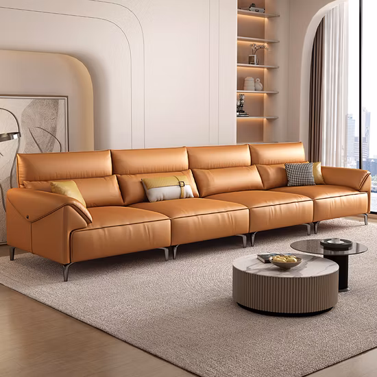 Schlichtes, modernes Home-Office-Couch-Sofa, Schnittsofa aus echtem Leder für Wohnzimmermöbel