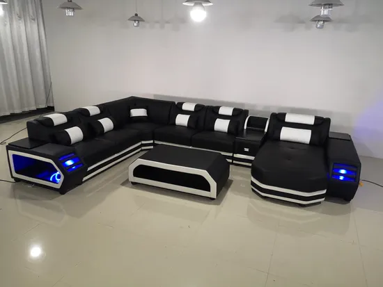 Funktionelles LED-Sofa im modernen europäischen Design, Freizeit-Sofa aus echtem Leder